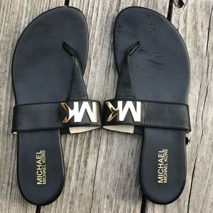 Michael Kors Black Leather Flipflops